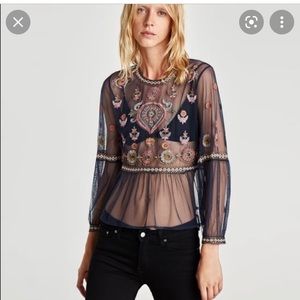 Zara mesh embroidered top